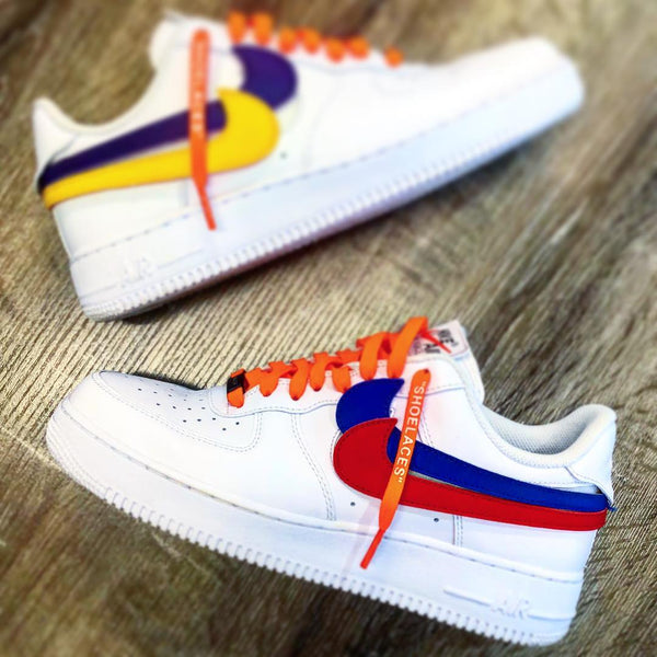 Custom Air Force 1 Sneakers Rope Laces. Blue Color. Low Tops 